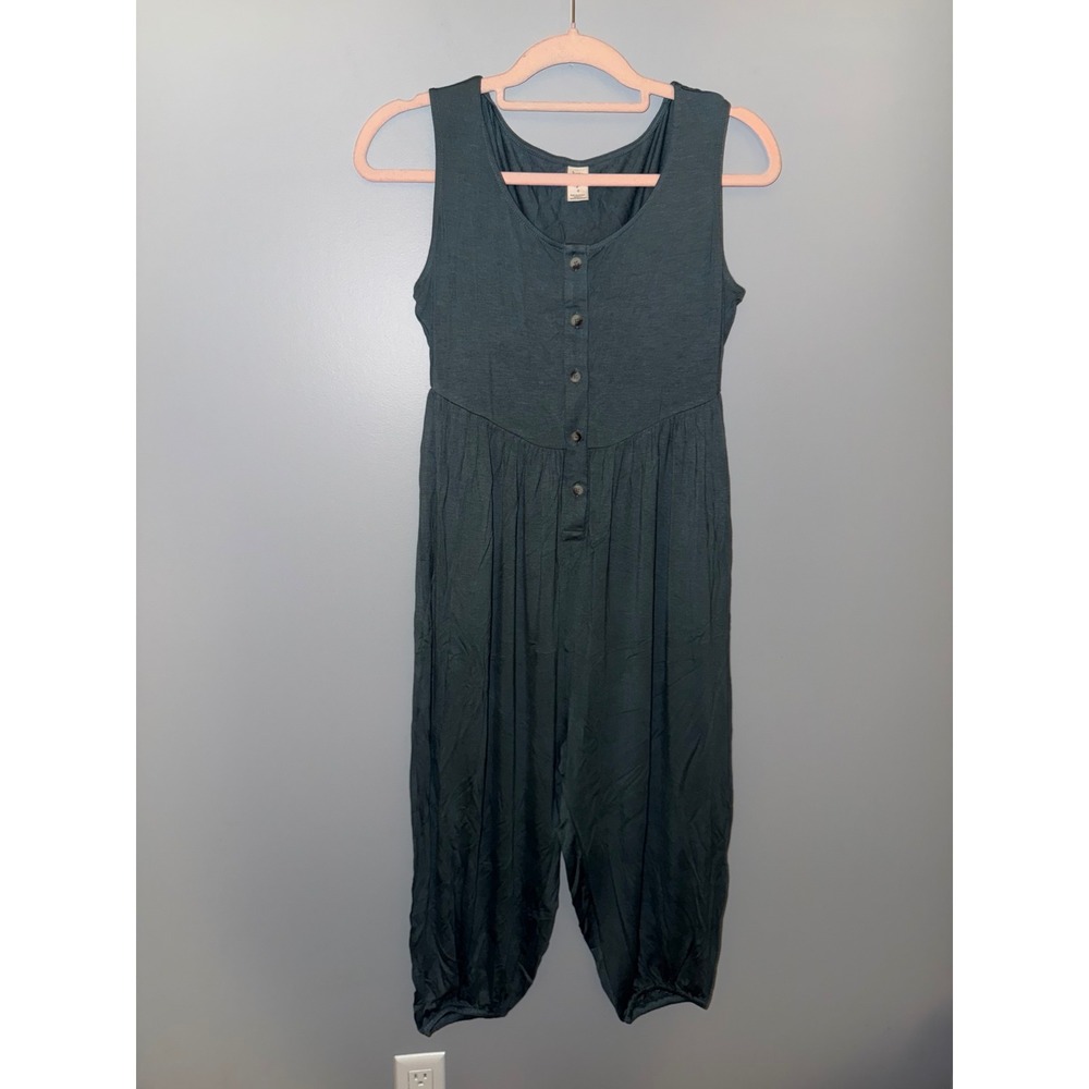 Kate Quinn Bamboo Viscose Sleeveless Jumpsuit Teal Green Button Front Harem S